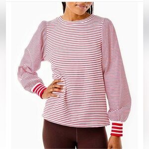 NWT Addison Bay
Penny Knit Stripe Crew Neck Long Puffed Poplin Sleeve Sweatshirt